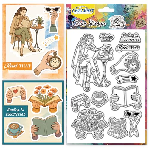 CHGCRAFT Lesende Frau Clear Stempel Bücher Transparente Briefmarken Kaffee Silikondichtungen für Carding Making DIY Scrapbooking Fotoalbum Dekoration, 4,3x6,3 Zoll CHGCRAFT Lesende Frau Clear Stempel Bücher Transparente Briefmarken Kaffee Silikondichtungen für Carding Making DIY Scrapbooking Fotoalbum Dekoration, 4,3x6,3 Zoll von CHGCRAFT