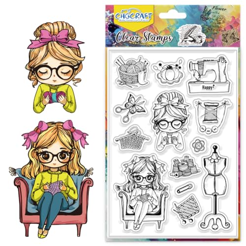 CHGCRAFT Mädchen Klarsichtstempel Faden Büroklammer Transparent Silikonstempel Schmetterling Klarer Stempel Siegel Silikonstempel für Kartenherstellung Dekor Scrapbooking Album Dekor Papier DIY Craft von CHGCRAFT