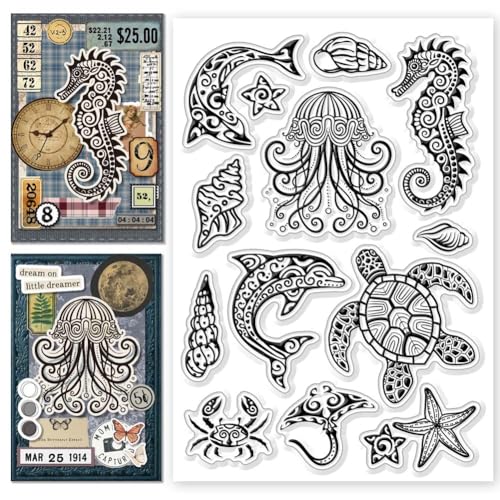 CHGCRAFT Mandala Meeresleben Clear Stamps Seepferdchen Seeschildkröte Delfin Qualle Transparenter Stempel Silikonklarer Stempel Siegel für Kartenherstellung DIY Scrapbooking Foto Dekoration CHGCRAFT Mandala Meeresleben Clear Stamps Seepferdchen Seeschildkröte Delfin Qualle Transparenter Stempel Silikonklarer Stempel Siegel für Kartenherstellung DIY Scrapbooking Foto Dekoration von CHGCRAFT