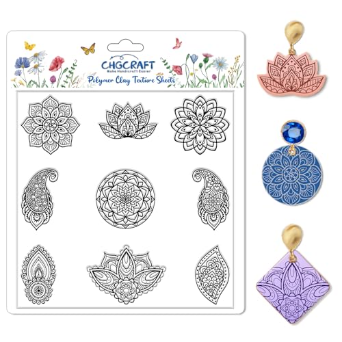 CHGCRAFT Mandala Polymer Clay Textur Blätter Einzelnes Mandala Blumen Muster Silikon Textur Stempel Modellierung Muster Pad Blätter für Schmuck und Ohrringe Werkzeuge, 5,5x5,5 Zoll von CHGCRAFT