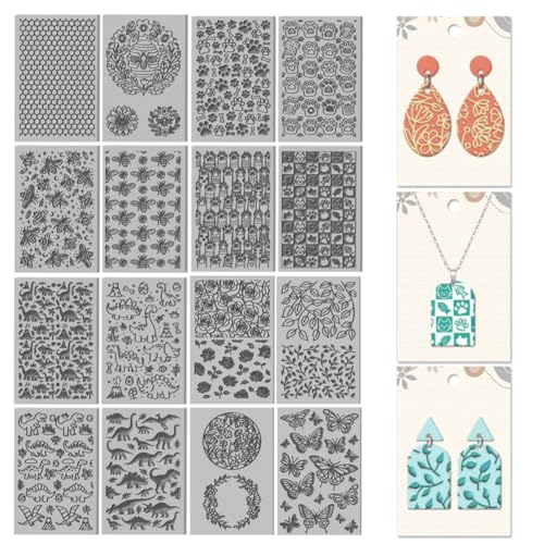 CHGCRAFT Modelliermasse, Tiere, Blumen, Muster, Polymer-Ton, Texturfolie, Bienen und Katzen, Muster, Gummi-Ton, Texturmatte für Modelliermasse, Ohrringe, Schmuck, Basteln, 10,2 x 6,3 cm, 16 Stück CHGCRAFT Modelliermasse, Tiere, Blumen, Muster, Polymer-Ton, Texturfolie, Bienen und Katzen, Muster, Gummi-Ton, Texturmatte für Modelliermasse, Ohrringe, Schmuck, Basteln, 10,2 x 6,3 cm, 16 Stück von CHGCRAFT