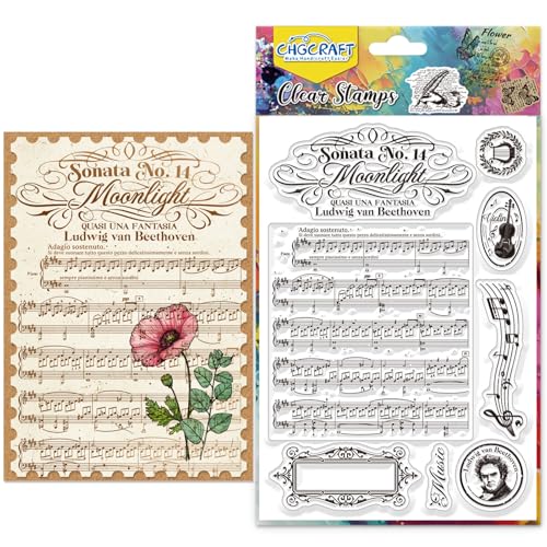 CHGCRAFT Musik Note Clear Stamps Musikalische Partitur Transparent Stamps Brief Silikon Clear Stamp Dichtungen für DIY Scrapbooking Fotoalbum Dekoration, 4,3x6,3 Zoll von CHGCRAFT