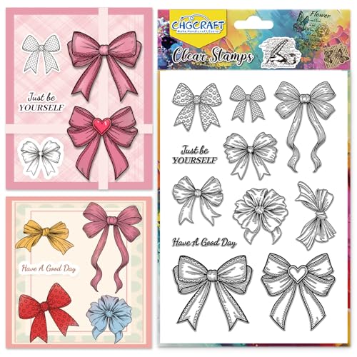 CHGCRAFT Niedliche Schleife Clear Stempel Unterschiedliche Schleife Transparente Briefmarken Inspirierende Worte Stempel für Carding Making DIY Scrapbooking Fotoalbum Dekoration, 4,3x6,3 Zoll von CHGCRAFT