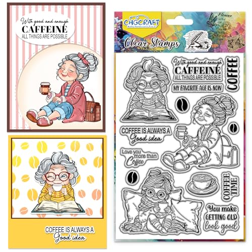 CHGCRAFT Oma Kaffee klar Stempel Silikon klar Stempel transparent Handwerk Stempel für DIY Scrapbooking Fotoalbum dekorative Karten machen, Mensch, 6.3x4.3 Zoll CHGCRAFT Oma Kaffee klar Stempel Silikon klar Stempel transparent Handwerk Stempel für DIY Scrapbooking Fotoalbum dekorative Karten machen, Mensch, 6.3x4.3 Zoll von CHGCRAFT