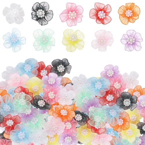 CHGCRAFT Organzaband, Blumenschleifen, gemischtes Band, Rosenblüten, Verzierungen zum Nähen, Geschenkverpacken, Hochzeitsdekoration, mit Kunstperlen, Durchmesser 2,5 - 3 cm, 60 Stück CHGCRAFT Organzaband, Blumenschleifen, gemischtes Band, Rosenblüten, Verzierungen zum Nähen, Geschenkverpacken, Hochzeitsdekoration, mit Kunstperlen, Durchmesser 2,5 - 3 cm, 60 Stück von CHGCRAFT