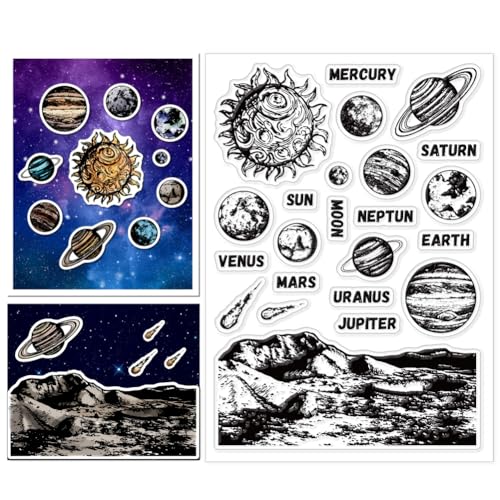 CHGCRAFT Planet Clear Stamps Viel Glück Silikonstempel Weltraum Galaxie Hintergrund Transparente Stempel Für Kartenherstellung DIY Scrapbooking Fotoalbum Dekoration 4.3x6.3 Zoll von CHGCRAFT