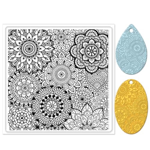 CHGCRAFT Polymer-Ton-Texturblätter, Mandala, klare Ton, Silikon-Texturblätter, Polymer-Ton, Silikonmatte, Blumenmuster-Pad für die Herstellung von Ohrringen, Schmuck, 14 x 14 cm von CHGCRAFT