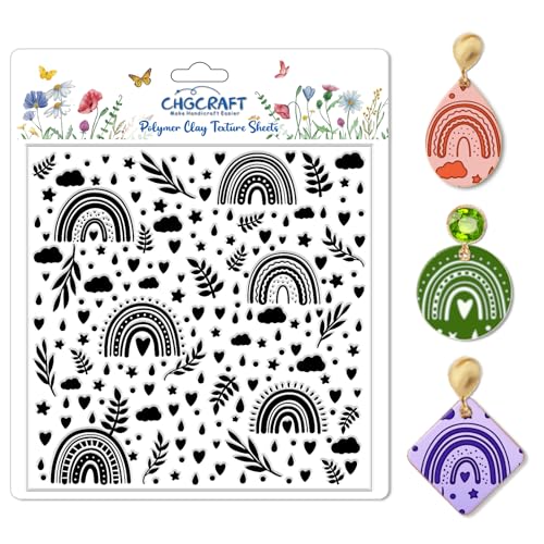 CHGCRAFT Regenbogen Polymer Clay Textur Blätter Böhmisches Pflanzenmuster Silikon Textur Stempel Modellierung Muster Pad Blätter für Schmuck und Ohrringe Werkzeuge, 5,5x5,5 Zoll von CHGCRAFT