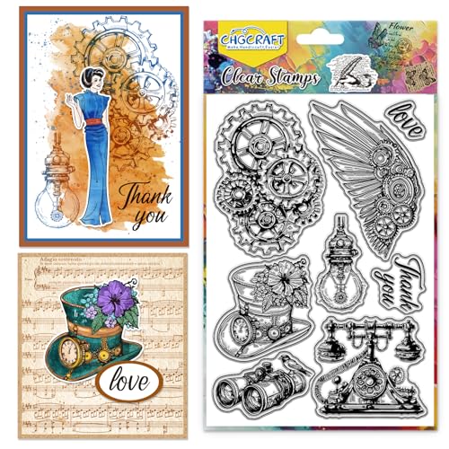 CHGCRAFT Retro Punk Gear Clear Stamp Silikon Clear Stamps Transparente Bastelstempel für DIY Scrapbooking Fotoalbum dekorative Karten machen, gemischte Formen, 6.3x4.3 Zoll CHGCRAFT Retro Punk Gear Clear Stamp Silikon Clear Stamps Transparente Bastelstempel für DIY Scrapbooking Fotoalbum dekorative Karten machen, gemischte Formen, 6.3x4.3 Zoll von CHGCRAFT