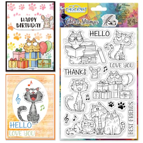 CHGCRAFT Schrullige Katze Clear Stamps Lustige Katze Transparent Stamps Tiere Silikon Clear Stamp Dichtungen für DIY Scrapbooking Fotoalbum Dekoration, 4,3x6,3 Zoll von CHGCRAFT