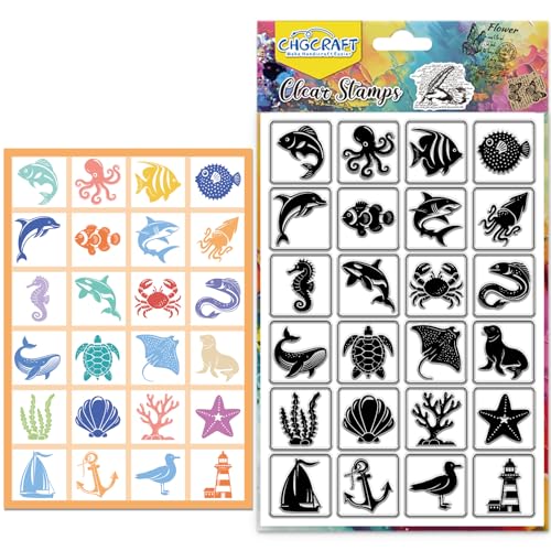 CHGCRAFT Sea Fish Clear Stamp Transparent Handarbeit Stempel Silikon Clear Stamp Dichtungen für DIY Scrapbooking Fotoalbum dekorative Karten machen, gemischte Formen, 6,3x4,3 Zoll von CHGCRAFT