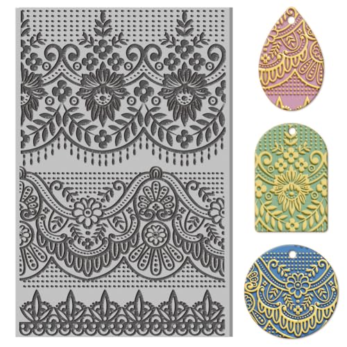 CHGCRAFT Spitzen-Ton-Texturmatte, Stickmuster, Modelliermusterblock, Texturblätter für Polymerton, Ohrringe, Schmuck, 10,2 x 6,6 cm von CHGCRAFT