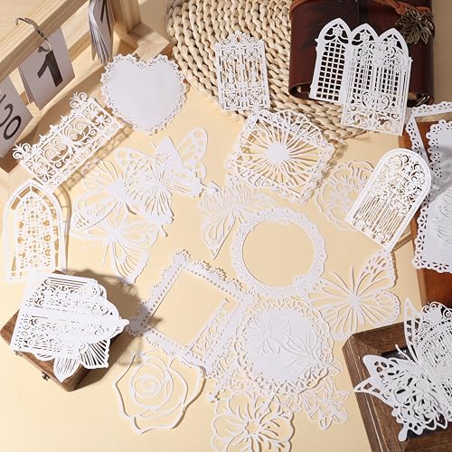 CHGCRAFT Spitzenpapierausschnitte für Scrapbooking, Weiß, Scrapbooking, Verzierungen, Rahmenpapier für Bastelarbeiten, Kartenherstellung, 60 Stück von CHGCRAFT