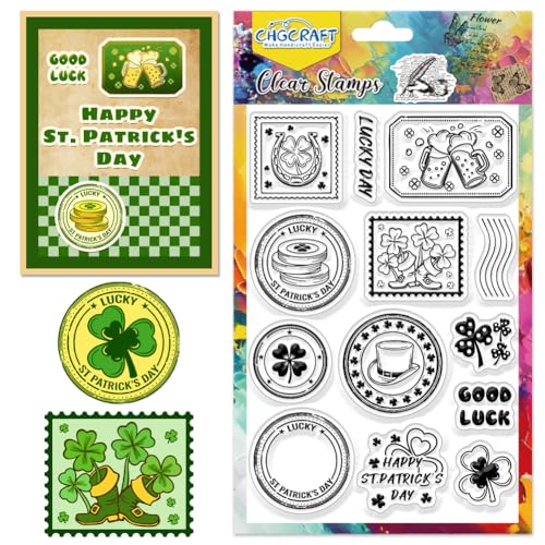 CHGCRAFT St. Patrick's Day Clear Stamps Silikon Transparent Stempel Logo Muster Clear Stamp Dichtungen für DIY Scrapbooking Fotoalbum Dekoration, 4,3x6,3 Zoll von CHGCRAFT
