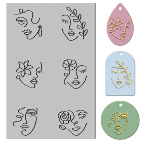 CHGCRAFT Ton-Tonstrukturmatte mit floralem abstraktem menschlichem Gesicht, Modelliermasse, Modelliermuster-Pad, Texturblätter für Modelliermasse, Ohrringe, Schmuck, 10,2 x 6,6 cm von CHGCRAFT