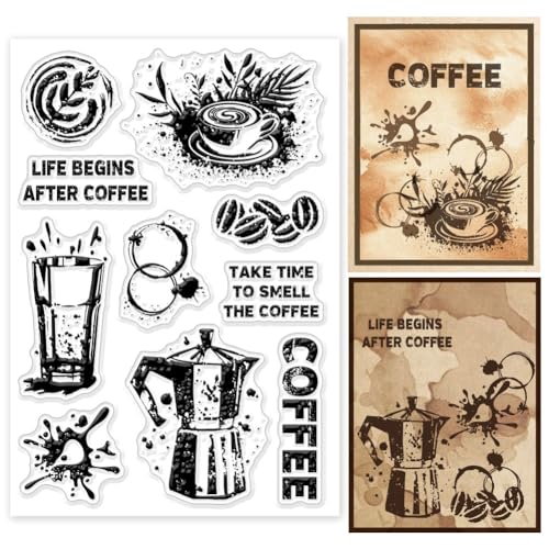 CHGCRAFT Transparente Stempel Kaffee Spritzer Kaffeetasse Transparente Stempel Kaffeeetiketten Transparente Silikon Stempelsiegel Für DIY Scrapbooking Fotoalbum Dekorative Karten 4.33×6.3 Zoll von CHGCRAFT