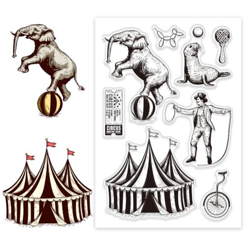 CHGCRAFT Transparente Stempel mit Zirkus-Tieren, Silikon-Stempel, Elefanten-Poster, für DIY, Scrapbooking, Fotoalbum, dekorative Karten, Zirkus, 16 x 11 x 0,3 cm CHGCRAFT Transparente Stempel mit Zirkus-Tieren, Silikon-Stempel, Elefanten-Poster, für DIY, Scrapbooking, Fotoalbum, dekorative Karten, Zirkus, 16 x 11 x 0,3 cm von CHGCRAFT