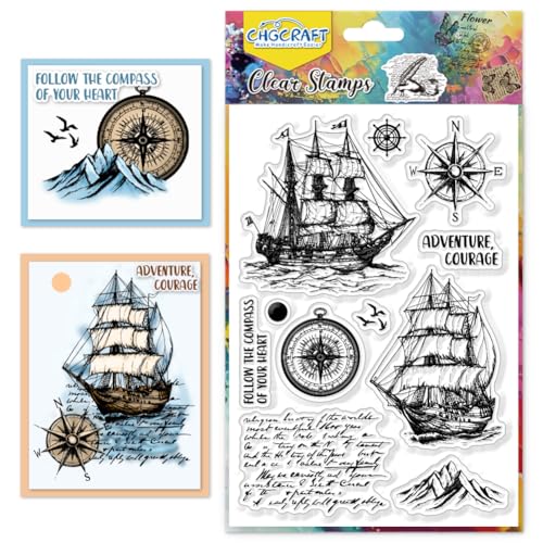 CHGCRAFT Vintage Segelschiff Silikon Stempel Kompass Transparent Stamp Clear Silikonstempel DIY Clipbook dekorative Foto Siegel, 4,3x6,3 Zoll CHGCRAFT Vintage Segelschiff Silikon Stempel Kompass Transparent Stamp Clear Silikonstempel DIY Clipbook dekorative Foto Siegel, 4,3x6,3 Zoll von CHGCRAFT