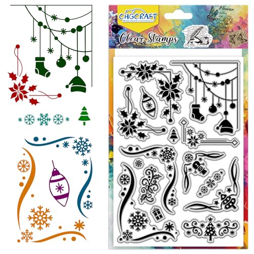 CHGCRAFT Weihnachtliche Ecke Klare Stempel Retrotransparente Briefmarken Klare Silikon Stempeldichtungen für DIY Scrapbooking Fotoalbum Dekoration, 4,3x6,3 Zoll von CHGCRAFT