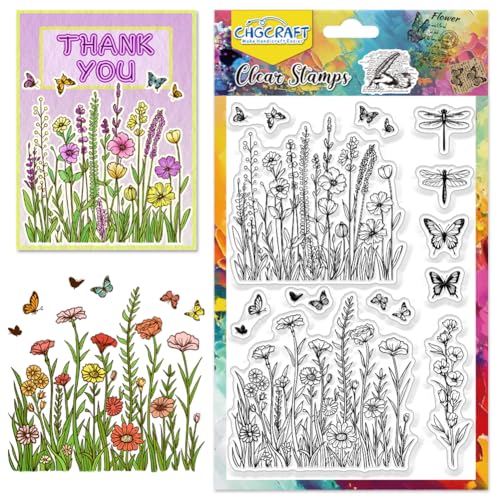 CHGCRAFT Wildblumen Clear Stamps Insekten Schmetterling Libelle Briefmarken Frühlings Silikonstempel Transparente Papierbastel-Stempel für Journaling Kartengestaltung DIY Scrapbooking CHGCRAFT Wildblumen Clear Stamps Insekten Schmetterling Libelle Briefmarken Frühlings Silikonstempel Transparente Papierbastel-Stempel für Journaling Kartengestaltung DIY Scrapbooking von CHGCRAFT