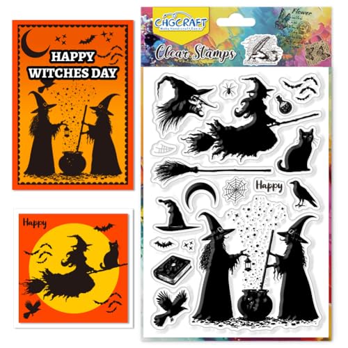 CHGCRAFT Witch Silhouette Clear Stamps Schwarze Katze Transparent Stamps Magic Hat Silikon Clear Stamp Seals für DIY Scrapbooking Fotoalbum Dekoration, 4.3x6.3 inch CHGCRAFT Witch Silhouette Clear Stamps Schwarze Katze Transparent Stamps Magic Hat Silikon Clear Stamp Seals für DIY Scrapbooking Fotoalbum Dekoration, 4.3x6.3 inch von CHGCRAFT
