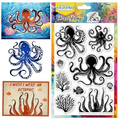 Octopus Clear Stamps Meerestiere Transparente Stempel Muscheln Silikon Clear Stamp Dichtungen für DIY Scrapbooking Fotoalbum Dekoration, 4,3x6,3 Zoll Octopus Clear Stamps Meerestiere Transparente Stempel Muscheln Silikon Clear Stamp Dichtungen für DIY Scrapbooking Fotoalbum Dekoration, 4,3x6,3 Zoll von CHGCRAFT
