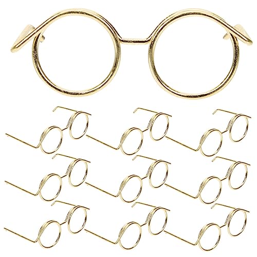 CHICAMPERA 10 Stück Kleiner Puppenbrille für Rollenspiele Metallische Brille für Puppen Bastelzubehör für Kreative Puppenaccessoires Schwarz Gold für Kinder von CHICAMPERA