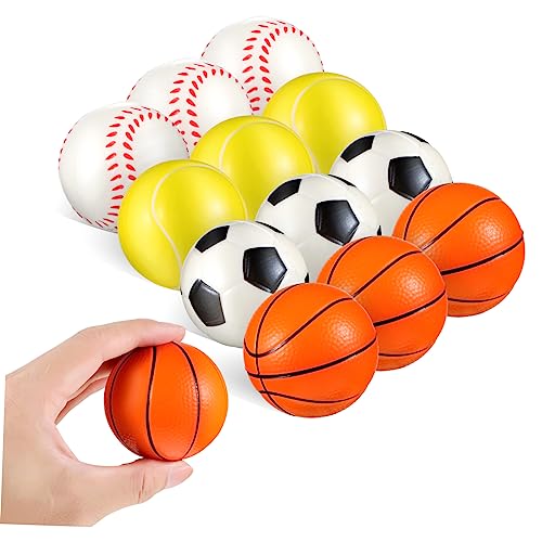 CHICAMPERA 12 Stück Stressball PU Sportbälle für Stressabbau Fußball Basketball Tennis Baseball Mitgebsel für Sportpartys und Freizeitgestaltung von CHICAMPERA