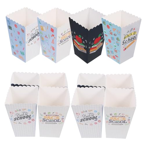 CHICAMPERA 12 Stück Teiliges Popcornboxen für Schulanfang Bunte Kartonbehälter mit Cartoon Designs für Partys und Klassenraumdekoration für Snacks und Süßigkeiten von CHICAMPERA
