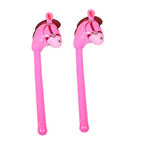 CHICAMPERA 2 Stück Aufblasbarer Pferdekopfstab für Party aufblasbares Stockpferd Reiten klein Cowboy outdoor pferde Pferdestütze aufblasbarer Pferdestock PVC Rosa von CHICAMPERA