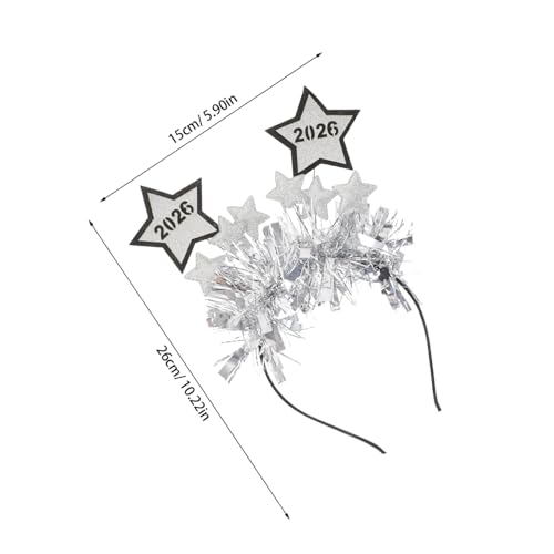 CHICAMPERA 2 Stück Teiliges Neujahrs Haarband mit Funkelnden Sternen und Happy Year Banner Silbernes Party Accessoire für Festliche Feiern Familientreffen und Silvesterfotografie von CHICAMPERA
