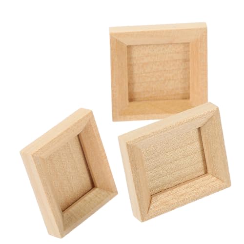 CHICAMPERA 3 Stück Miniatur Fotorahmen Ornamente Unbehandelte Holz Fotorahmen Leerer Holz Bilderrahmen Mini Puppenhausmöbel Miniatur Bilderrahmen Puppenhaus Miniaturen Khaki von CHICAMPERA