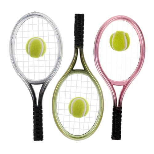 CHICAMPERA 3Sätze Mini Tennisschläger Schlüsselanhänger Realistische Dekoration für Puppenhäuser Fotografie Requisiten Tennis Mitgebsel Vielseitig Einsetzbare von CHICAMPERA