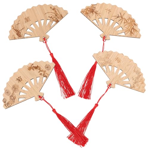 CHICAMPERA 4 Stück Fan-Lesezeichen Anhänger für die Heimdekoration Lesezeichen zum Thema Sommer Lesezeichen für chinesische Elemente süße lesezeichenästhetik Polyester Khaki von CHICAMPERA