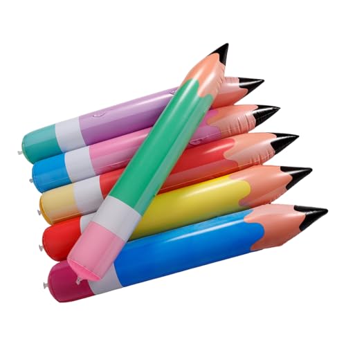 CHICAMPERA 6 Stück Riesen Aufblasbarer Bleistift Buntstift Luftballons für Klassenzimmer und Partydekoration PVC Farben Gelb Blau Grün Rot von CHICAMPERA