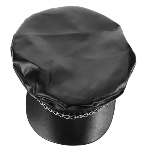 CHICAMPERA PU Kappe mit Eisenkette Retro Marinehut für Damen und Herren Flachkopf mit Kurzem Schild Vielseitig für Alltag Partys und Reisen Schwarz CHICAMPERA PU Kappe mit Eisenkette Retro Marinehut für Damen und Herren Flachkopf mit Kurzem Schild Vielseitig für Alltag Partys und Reisen Schwarz von CHICAMPERA