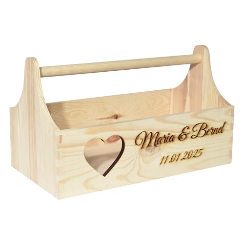 CHICCIE Geschenkkorb zur Hochzeit Personalisierbar mit Herz Namen Datum 34x18x20cm - Natur Holzkiste Geschenkidee Präsentkorb Hochzeitsgeschenk CHICCIE Geschenkkorb zur Hochzeit Personalisierbar mit Herz Namen Datum 34x18x20cm - Natur Holzkiste Geschenkidee Präsentkorb Hochzeitsgeschenk von CHICCIE
