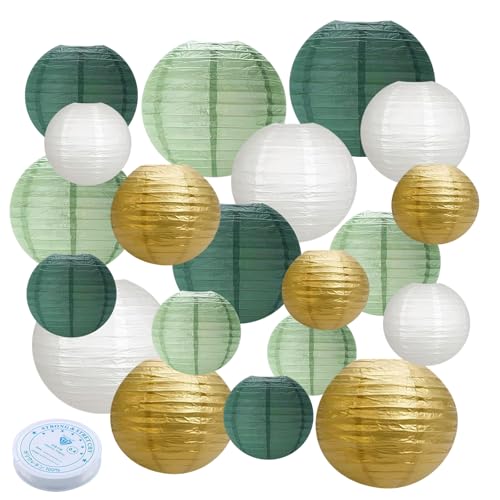20 Stück Papierlaterne, Salbeigrün Papierlampion mit 50m Angelschnur, Papierlaterne Rund Hängende Papierlaternen, Classic Gerippter Papier Laterne für Hochzeit Gartenparty (Ø 15cm/20cm/25cm/30cm) von CHICHI:OÜ