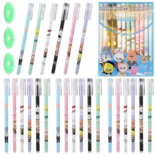 24 Stück Radierbare Stifte - 0.5mm Wegradierbare Stifte mit 3 Löschbarer Radiergummi 6 Verschiedene Farbe Designs Kinder Cartoon Gelstifte Radierbar Kawaii Tierstifte für Schulsachen Bürobedarf von CHICHI:OÜ