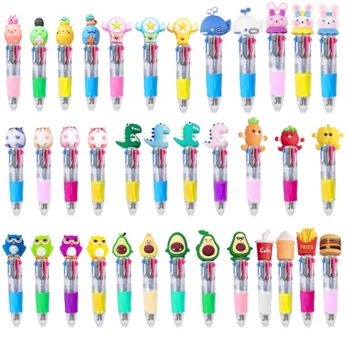 35 Stück Mehrfarbiger Kugelschreiber, Niedlicher Cartoon Tier-Stifte Satz, 4-in-1 Versenkbare Kugelschreiber, 4 Farben Mini Mehrfarbig Stifte für Studenten Kinder Schulbedarf Kreativer Geschenke Party von CHICHI:OÜ