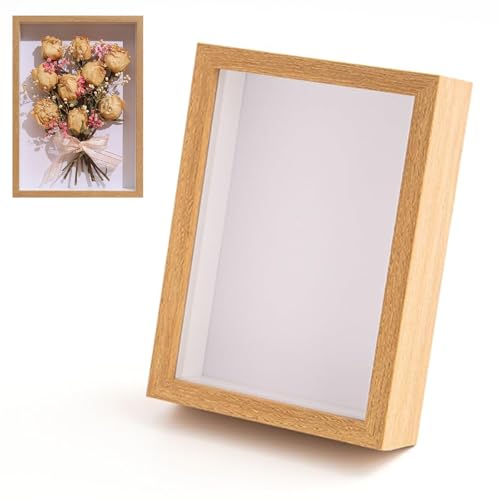3D Bilderrahmen - 20x29 cm A4 3D Objektrahmen Hölzern, Tiefer 3cm Bilderrahmen zum Befüllen, Rahmen für Fotos Bilder Hochzeitsstrauß Erinnerungsstücke DIY Deko Wand Kunstwerke Blumen (Holzfarbe) von CHICHI:OÜ