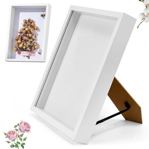 3D Bilderrahmen - 20x29 cm A4 3D Objektrahmen Hölzern, Tiefer 3cm Bilderrahmen zum Befüllen, Rahmen für Fotos Bilder Hochzeitsstrauß Erinnerungsstücke DIY Deko Wand Kunstwerke Blumen (Weiß) von CHICHI:OÜ