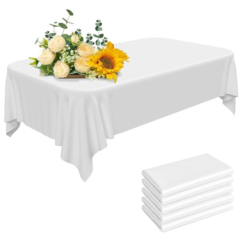 5 Stück Weiß Einweg Tischdecken, Wasserfest Ölbeständige Tischdecke, 137 x 274 cm Rechteckige Tischabdeckung, Kunststoff Schmutzabweisende Tischdecke für Geburtstag Hochzeit Party Weihnachten Picknick von CHICHI:OÜ