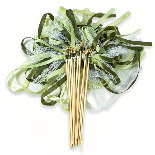 50 Stück Premium Wedding Wands mit extra großen Glöckchen & hochwertigen grünen Seidenbändern, Brautschleifen Magische Zauberstäbe für unvergessliche Hochzeiten, Geburtstage & Festliche Anlässe von CHICHI:OÜ