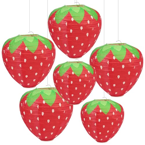 6 Erdbeer Papierlaternen, Erdbeer Deko, Erdbeerform Laternens für Draußen, Dekorative Lampion in Fruchtform für Geburtstage, Hochzeitsfeiern, Gartendekorationen, Kindergarten(20cm, 30cm) von CHICHI:OÜ