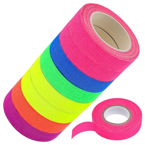 8 Stück Neon-Klebeband 5m x 25mm, Gewickelte Klebebandrolle, Fluoreszierendes Klebeband, Fluoreszierendes Klebebandrolle, Neonfarbenes Stoffband für Partydekorationen, Halloween-Bastelarbeiten von CHICHI:OÜ