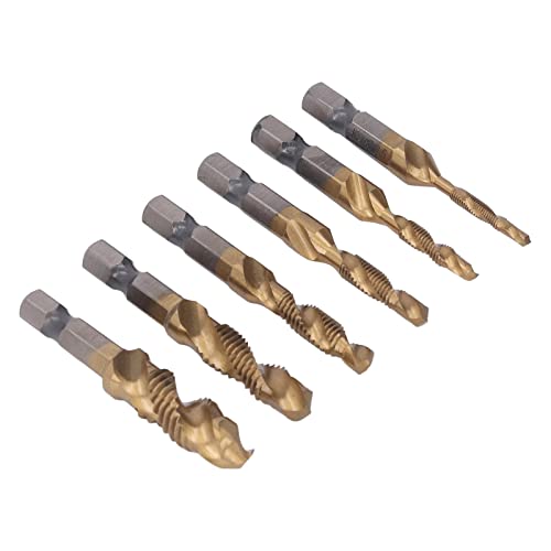 CHICIRIS 6pcs Hex Shank Kombination TAP SET SEIL STIPPLUTE TAPS mit TI -Beschichtung für die Reparatur von Gewinde, Hochgeschwindigkeits -Stahlklopfwerkzeug (GOLD) von CHICIRIS