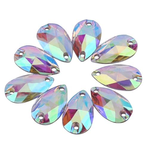 CHICIRIS Delicate Tropfenform Harz Flachback -Nähe -Set, 200pcs Doppellöcher Strasssteine ​​für Handfahrzeuge und Ornamente, Weiß und AB Farben (AB-Farbe) von CHICIRIS