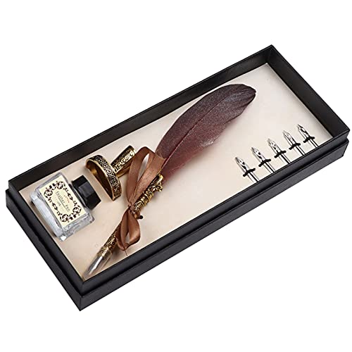 CHICIRIS Stilvoller Federstift -Set Gefertigtes Edelstahl Kalligraphie -Stift Geschenkset für Tischdekoration Gothic & Italian Kalligraphie (BROWN) von CHICIRIS