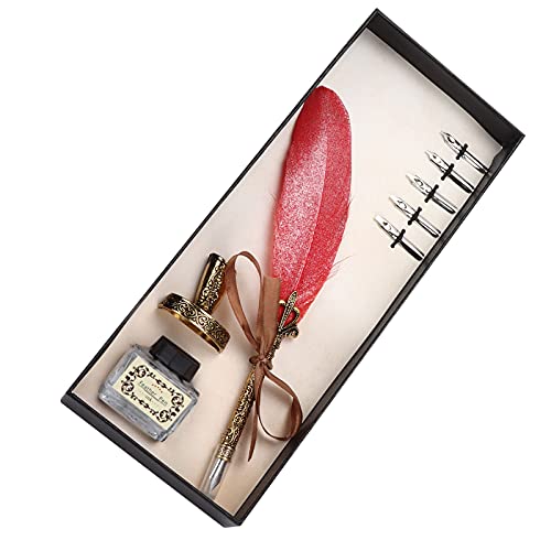 CHICIRIS Stilvoller Federstift -Set Gefertigtes Edelstahl Kalligraphie -Stift Geschenkset für Tischdekoration Gothic & Italian Kalligraphie (Rot) von CHICIRIS